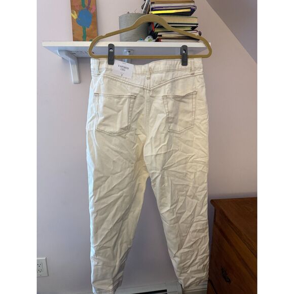 White asymmetrical waist slim barrel white/cream jeans Future Collective 12 NWT - Picture 3 of 6